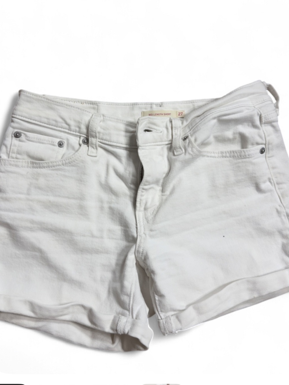 Levi's White Denim Mid-Rise Cuffed Shorts